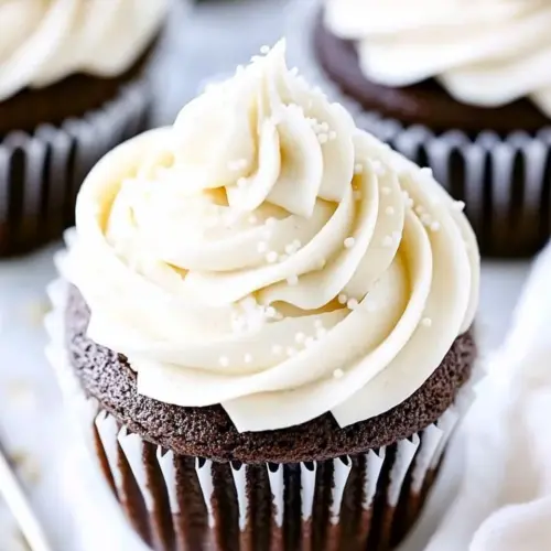 Vanilla Buttercream Topped Cocoa Cupcakes
